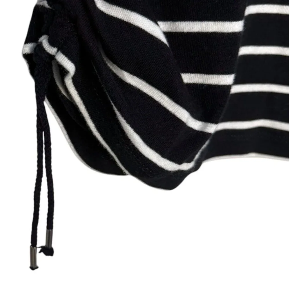 Chaps Women's 3/4 Sleeve Crewneck Boatneck Black White Stripe‎ Cotton Size Large